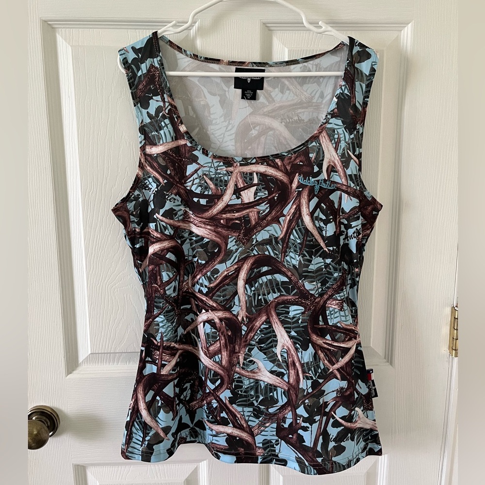 Hidden Antler Blue & Brown Printed Tank Top